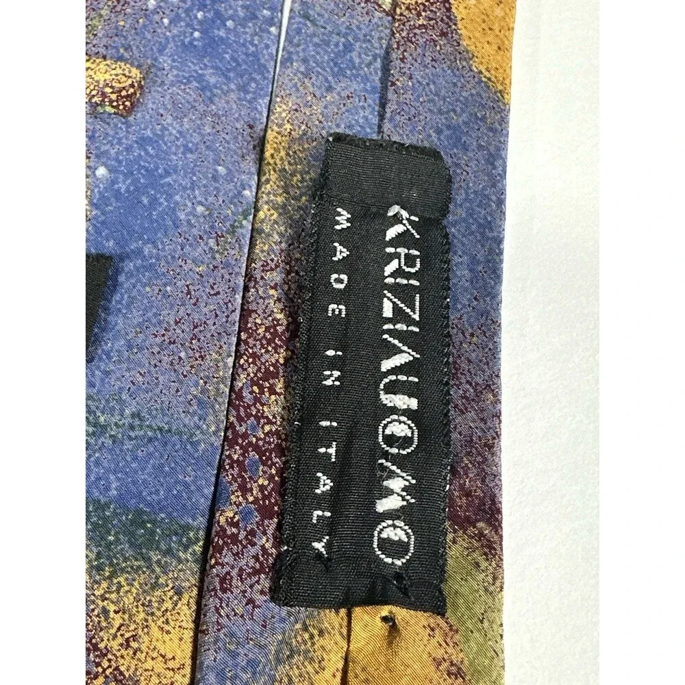 Krizia Uomo Italy Silk Tie Abstract Celestial Galaxy Print Purple Gold Blue MCM
